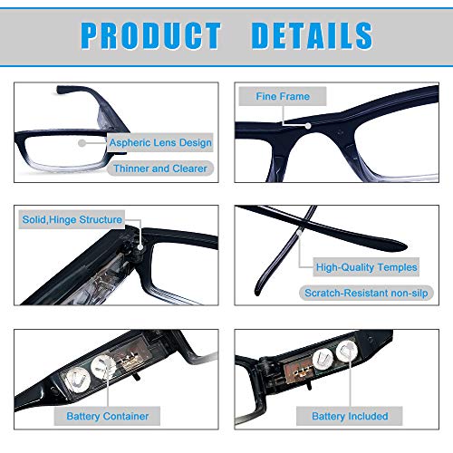 3 Pack Reading Glasses with Lights and Magnifier Reading Glasses with Lights in The Frame Bright Led Readers Magnifying Glass with Light for Men Women Led Readers Eyeglasses+2.0