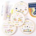 VIVIDOX 4 Sets Embroidery Kit for Beginners Adults, 25 Stitches Practice Kits Cross Stitch for Starter, DIY Hand Craft with Stamped Pattern, Bamboo Hoop, Threads, Scissors, Tools, Instruction - color: 25 Stitches Practice Kit (with 1 Hoop)