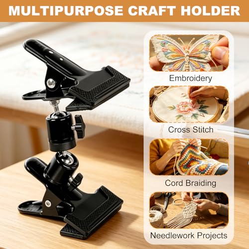 SELMAIDY Portable Metal Embroidery Hoop Stand, 360° Rotatable Table Clamp Holder for Cross Stitch and Needlework