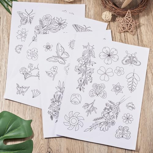 Magibeads 60Pcs Flower Butterfly Water Soluble Stabilizer for Embroidery Floral Patterns Adhesive Stick and Stitch Embroidery Transfer Paper for Hand Sewing Beginners - color: Flower & Butterfly
