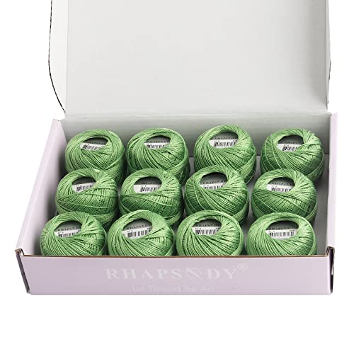 Rhapsody Pearl Cotton Thread Size 8 Crochet Thread Perle 12 Balls Set Hand Knitting, Embroidery, Sashiko, Cross-Stitch, Sewing, Needlepoint, DIY, Quilting (Chartreuse, Col. 648) - color: Chartreuse, Col. 648