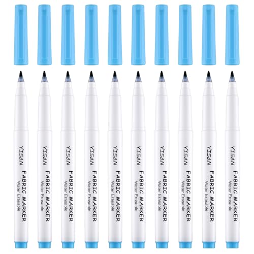 YISAN Washable Fabric Markers, Erasable Blue, 10 Pack