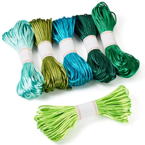 Elecrelive 126 Yards Rattail Silk Cords Embroidery Floss Bracelet String - color: Green 6 Colors