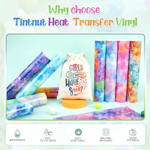 Tintnut Spring Tie Dye Heat Transfer Vinyl,10 Pcs 12x10in Iron on Vinyl - color: Watercolor-10
