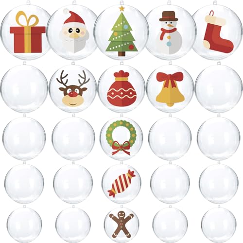 Christmas Ornaments Balls 25pcs Clear Plastic Fillable Ornaments for Crafts Bulk, DIY Hanging Transparent Round Ball Ornaments for Christmas Tree Decorations Home Decor Wedding Birthday Party Supplies - style: 5 Different Sizes Balls