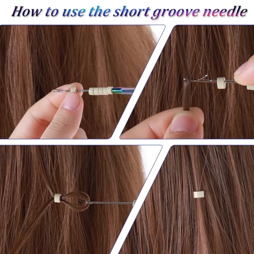 Hair Extension Tools, Bead Threader Micro Links Hair Kit Threader Pulling Hook Wire Beader Tool, hair tinsel loop tool, Hair Extension Loop Needle for Hair Feather Extensions
