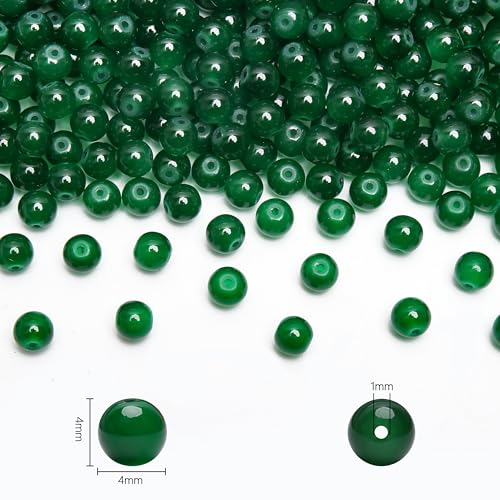 400PCs 4mm Deep Green Jade Glass Beads Bulk, Round Smooth Hole Glass Crystal Beads for Jewelry Making, DIY Bracelets, Necklaces, Bag Charms, Keychains and Craft Projects - color: Jade Deep Green, size: 4MM