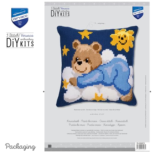 Vervaco Teddy Cushion Cross Stitch Kit - color: Blue