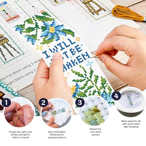 FREEBLOSS 6 Set Cross Stitch Bookmark Kits Flowers 8 * 2.4inch - style: Floral Text