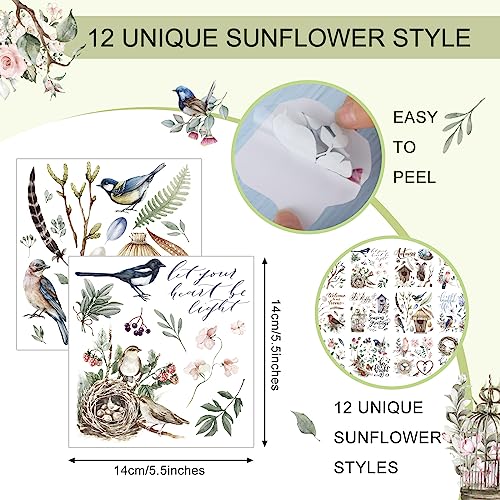 BBTO 12 Sheets Vintage Rub on Transfer for Craft Birdhouse Bird Decals - style: Bird