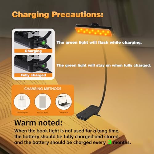 VAVOFO 24 LEDs Rotatable Book Light, Rechargeable Clip Reading Lamp, Black - color: Black