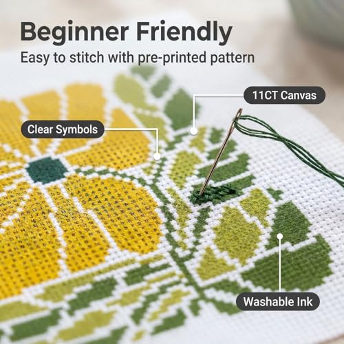 WUSARPLY Plants Stamped Cross Stitch Kits for Beginners Adults with Framed - color: DKJ001
