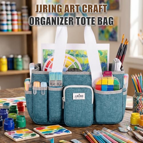 JJRING Foldable Craft Organizer Tote With Zipper & Divider, Green - color: Green, size: Small