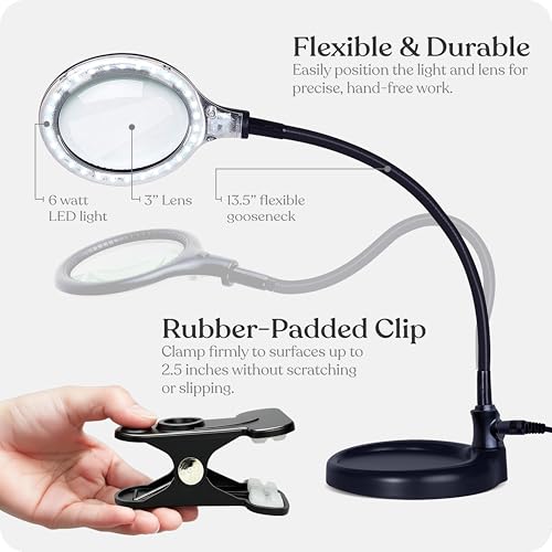Brightech LightView Pro Flex 2 in 1 Magnifying Desk Lamp, 1.75x Light Magnifier, Adjustable Magnifying Glass with Light for Crafts, Reading, Close Work