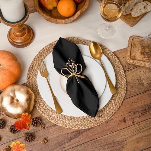 Blue Needles Solid Cloth Napkins 100% Cotton Set of 6-18 x 18 Inches - color: Black, size: 18" x 18" (Set of 6)