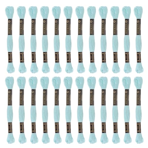 HARFINGTON 24 Skeins Embroidery Floss 8m Each Egyptian Long Fiber Cotton Cross Stitch Thread 26S/2x6 for Embroidery Projects Bracelet, Lake Blue - color: Lake Blue
