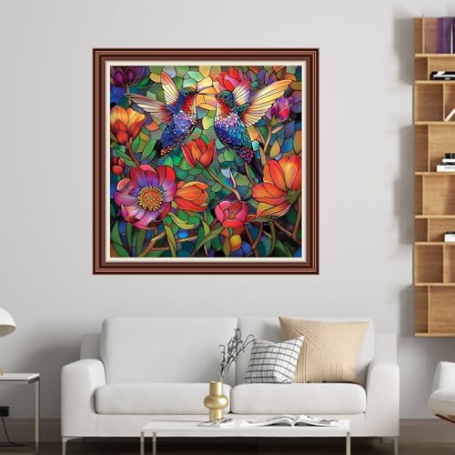 Dimensean Counted Cross Stitch Kit for Beginners, 11CT Unprinted Cross-Stitch Kit Easy Patterns Needlepoint Kit Cross Stitching Embroidery Kit Supplies-Colorful Flower Hummingbird 18x18 inch - color: Patterns04