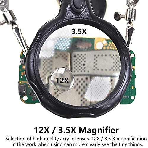3.5X12X Helping Hands Soldering Station with LED Light & Alligator Clips - color: Black-3