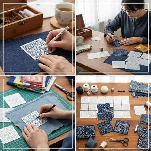 32 PCS Sashiko Stencil Kit, 5.1x5.1 Inch Reusable Pattern Drawing Templates,Durable Plastic Craft Stencil for DIY Sewing, Embroidery, Scrapbooking and Handmade Art Decoration