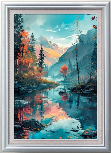 Leczany Cross Stitch Stamped Kits for Adults or Kids Patterns Craft Kit Starter Needlepoint Full Range of Embroidery for Beginner 11CT 3 Strands | Beautiful Scenery by The River 13.4×20.1 inches - color: 11CT Stamped kits,Beautiful Scenery by the River 13