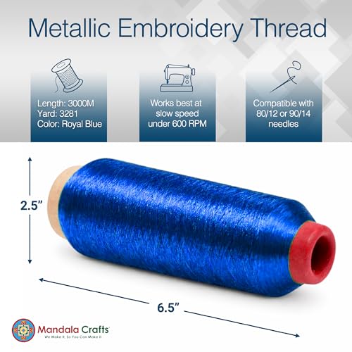 Mandala Crafts Metallic Royal Blue Embroidery Floss for Sewing, 3281 YD - color: Royal Blue, size: 3000M 3281 Yard
