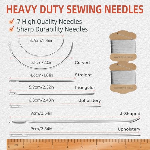 Upholstery Repair Kit: Extra Strong Waxed Sewing Thread 2Rolls (Gray Color) &Heavy Duty Household Hand Needles (7 PCS) for Leather, Canvas, Bookbinding & Quilting Thread - color: Gray Color
