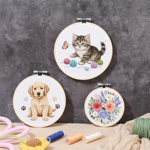 Bamboo Embroidery Hoop Set 3-Pack, Non-Slip 4/5/6 Inch for Cross Stitch