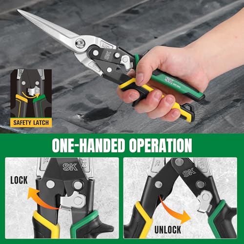 SK 11.5-Inch Tin Snips Heavy Duty, Straight Cut Aviation Snips, Cr-Mo Steel - size: 11.5" Straight Cut