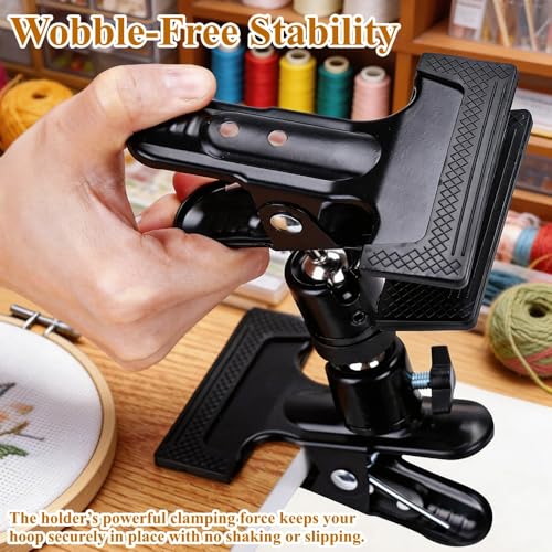 PXIRQ Embroidery Hoop Stand Hands-Free: 360° Rotation Adjustable Table Metal Clamp for Cross Stitch, Needlepoint, Punch Needle & DIY Crafts – Compatible with Most Sizes/ Shapes of Embroidery Hoops