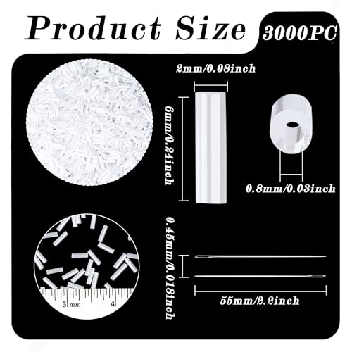 3000PC White Glass Bugle Beads 6MM White Tube Beads - color: white