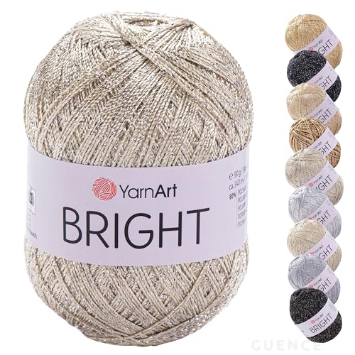 YarnArt Bright Metallic Glitter Yarn – 80% Polyamide 20% Metallic Polyester, 90g 340m, Soft Sparkle Fiber for Crochet, Lace, Summer Tops & Accessories – 4 mm Needle & Hook (120, Light Gold) - color: 120, Light Gold