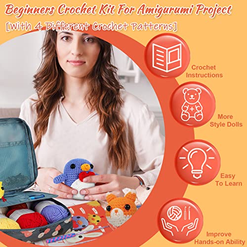 Coopay Crochet Kit for Beginners Adults w/Step-by-Step Tutorial - color: 4 In 1 Animal Kit