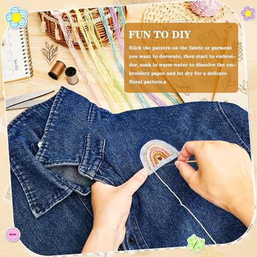 24 PCS Water Soluble Embroidery Stabilizer, Stick & Stitch Embroidery Paper with Pre-Printed Mushroom Patterns, Adhesive Hand Sewing Stabilizers - color: Style D