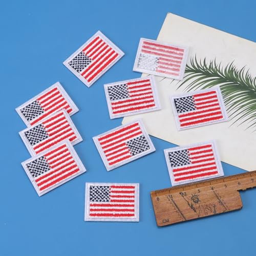 10pcs Small American Flag Patches, US Flag Patriotic Embroidered Sew/Iron on Patch Appliques Memorial Day Veterans Day Remembrance Day DIY Crafts for Uniforms, Hats, Backpacks, Clothing (Red) - color: Red Flag