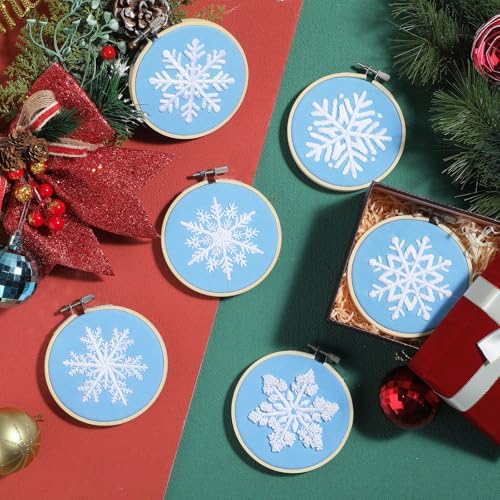 Roowest 6 Sets Christmas Embroidery Kits Snowflake Ornament DIY,Blue - color: Blue