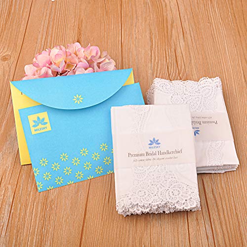 Milesky White Wedding Handkerchief Pure Cotton, Soft Ladies Hanky with Crochet Lace - color: Ch02