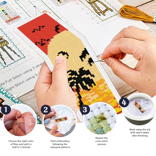 ORIGACH 6 Set Sunset Landscape Cross Stitch Bookmark Kit for Beginner - style: Landscapes