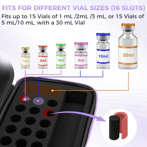 Peptide Case for Fridge, Insulin Vial Case for Diabetics - color: Purple-15×(1-10ml)+1*30ml