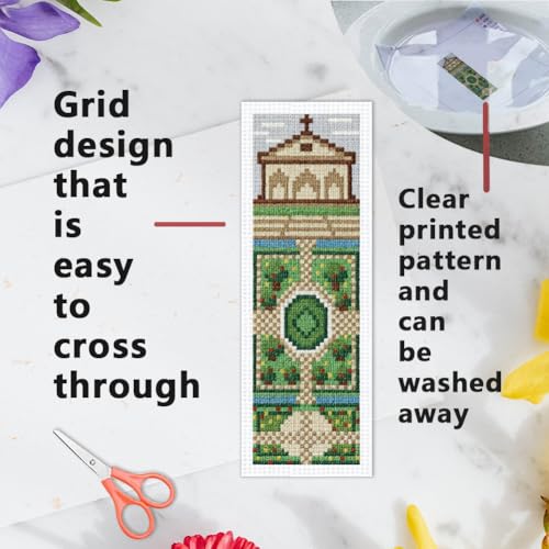 INFUNLY 6PCS DIY Garden Cross Stitch Bookmark Kits 3×8.5inch Fountain Stamped Embroidery Page Marker Kits Plant Needlepoint Bookmark Kit with Pre-Printed Pattern for Book Lovers Readers - style: Garden