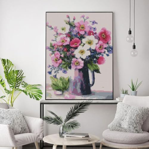 Flowers Stamped Cross Stitch Kits Flowers Cross Stitch Patterns,Dimensions Cross Stitch Kits Embroidery Kit Arts and Crafts for Beginners 15.7x11.8 inch - color: D049