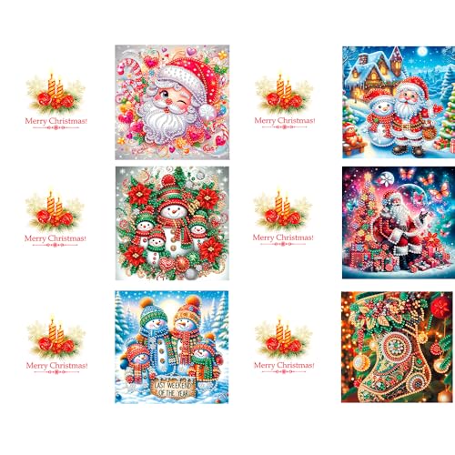 Diamond Art Painting Christmas Cards, 12 Pack DIY 5D Diamond Greeting Cards Kits for Adults Diamond Xmas Greeting Cards with Envelopes Gem Christmas Gift for Families, Friends, Partners - color: Xmas-12pcs