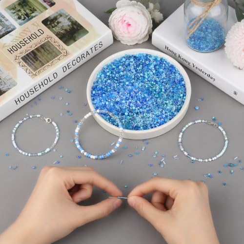 Blue Seed Beads for Jewelry Making Glass Bugle Beads for DIY Craft - color: Blue