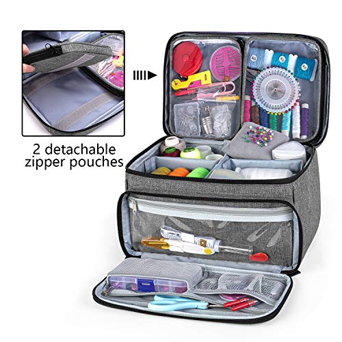 Luxja Sewing Storage Organizer with 2 Detachable Clear Pockets, Gray - color: Gray