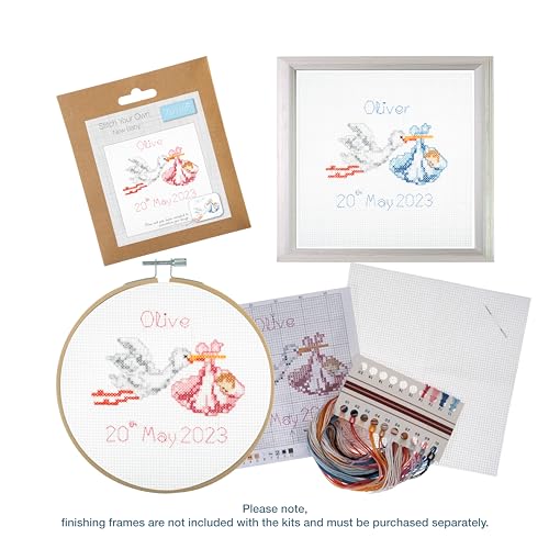 Trimits 3PK Cross Stitch Bundle – Counted Embroidery Kit, Beginner & All Level Starter Set, Complete with Instructions & Thread Children Wall Home DIY Décor –13x13cm– New Baby Boy & Girl Birth Sampler - style: New Baby Boy & Girl Birth Sampler