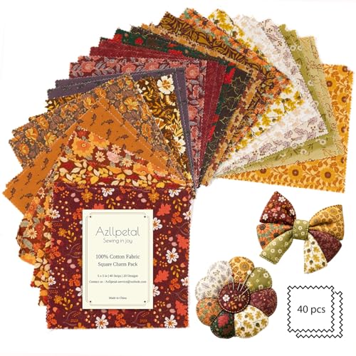 5" Cotton Fabric Squares, 40 Pcs Autumn Charm Pack Fabric for Quilting - color: Late Autumn