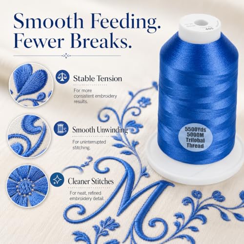 Simthread 5500Yds/5000M 40WT Polyester Embroidery Thread Blue 405 - color: Blue-405