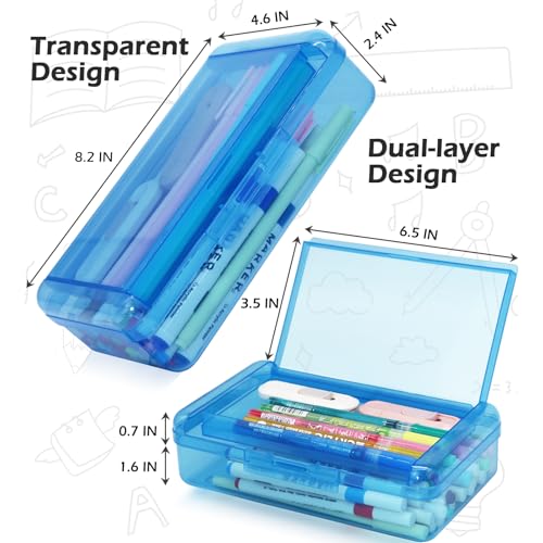 Double Layer Plastic Clear Hard Pencil Cases Box with Personalized sticker - color: Clear-Stickers