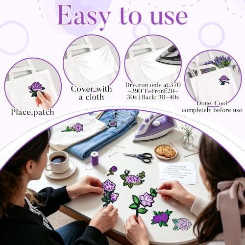 25PCS Purple Rose Iron on Patches, Embroidered Flower Applique Patches - color: purple
