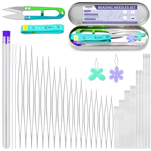 UOOU 86 Pcs Beading Needle Set, 6 Sizes Beading Needles for Seed Beads - color: Silver-86 Pcs