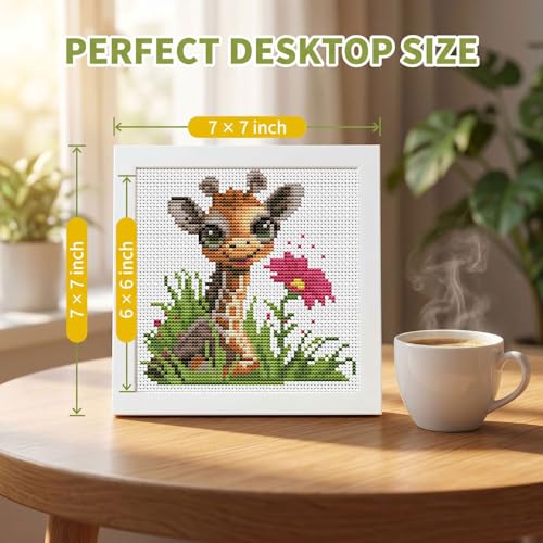 Cute Giraffe Stamped Cross Stitch Kits for Beginners Adults with Framed - color: DKJ008